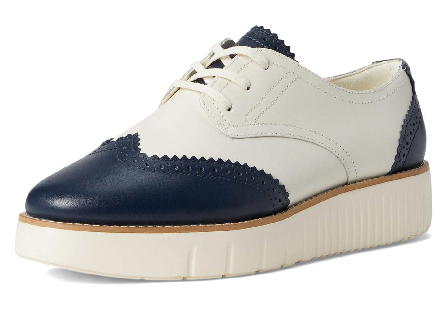 Cole Haan Womens Grand City Platform Oxford, Ivory and Navy Blazer/Ivory, 6.5 Medium
