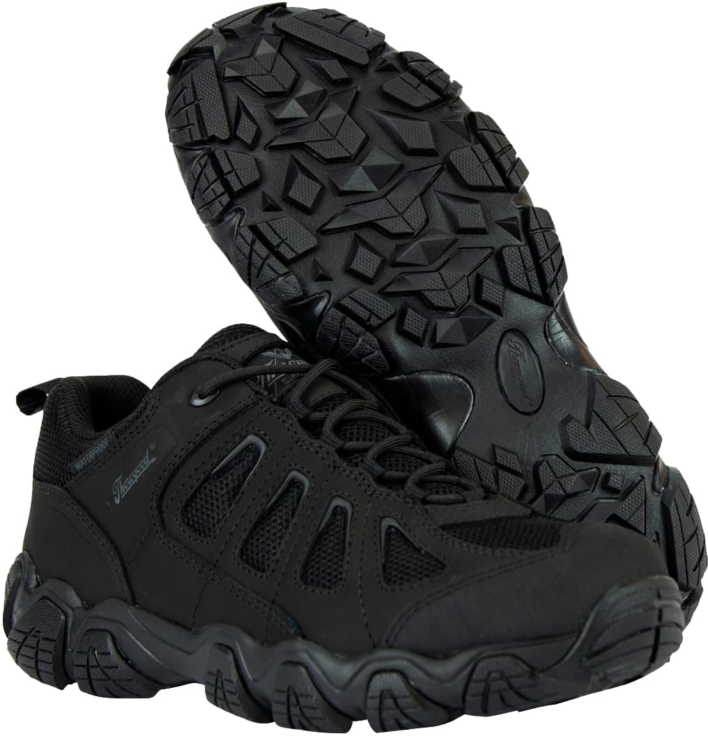 Thorogood Crosstrex Waterproof Athletic Safety Toe Work Shoes for Men - Lightweight Premium Leather and Mesh with Comfort Insole and Slip-Resistant Outsole; ASTM Rated, Black/Grey - 12 M