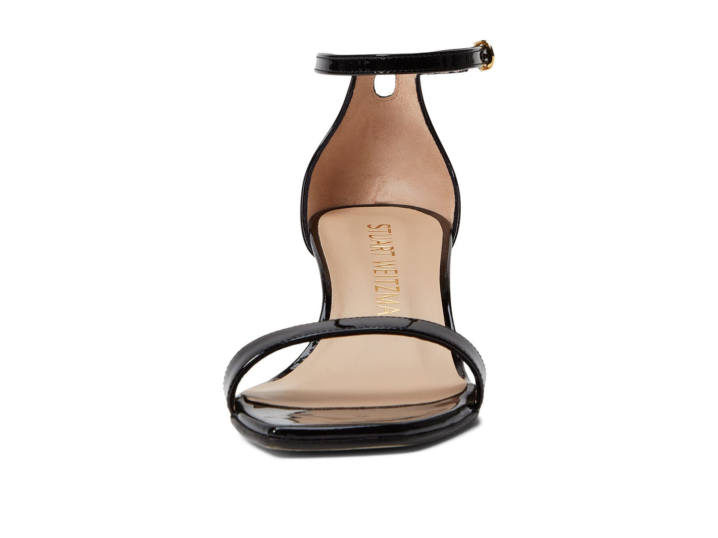 Stuart Weitzman Nudistcurve 50 Wedge Heels for Women - Leather Upper, Square-Toe with Thin Strap, and Adjustable Ankle Strap Black 8.5 B