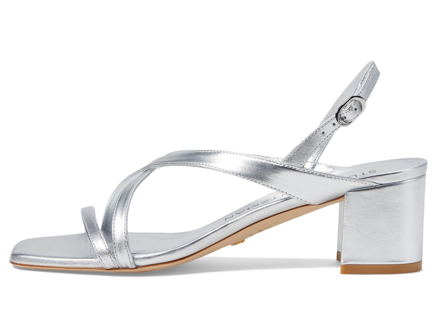 Stuart Weitzman Women's Oasis 50 Block Sandal Pump, Silver, 7.5