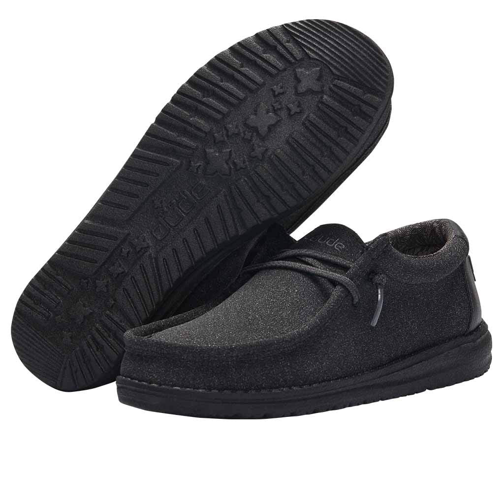 HEYDUDE Boy's Wally Youth Multiple Colors | Boys Shoes | Boy's Lace Up Loafers | Comfortable & Light-Weight Black