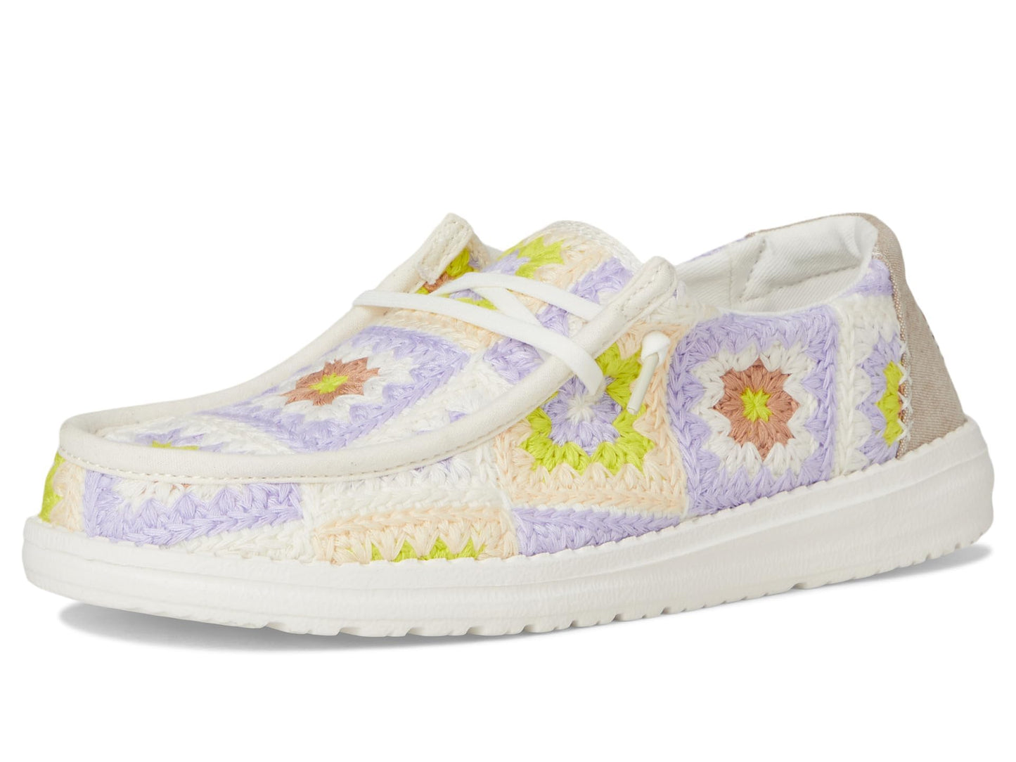 HEYDUDE Women's Wendy Cottage Crochet Egret/Lavender/Multi 8 Medium
