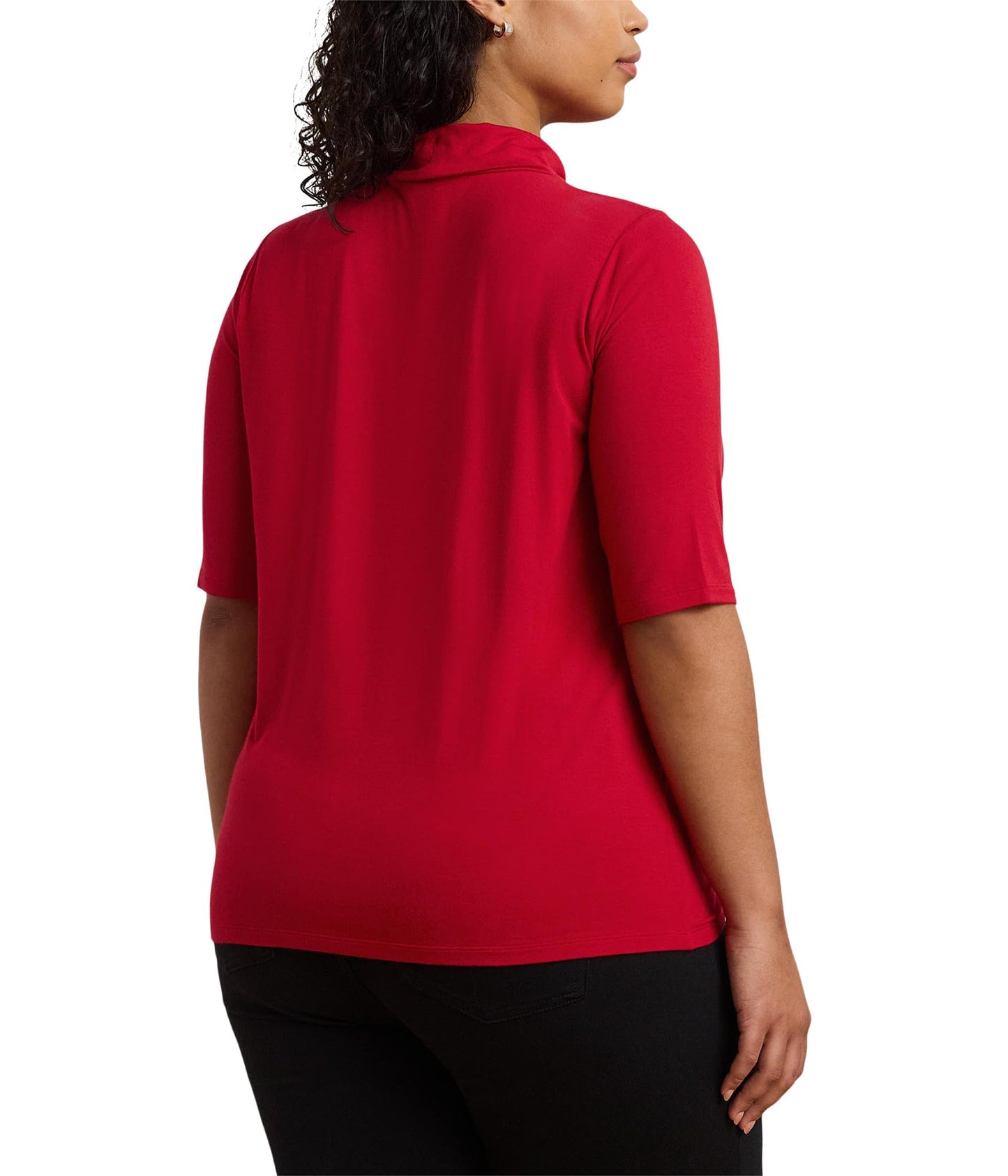 Lauren Ralph Lauren, Womens, Plus-Size Stretch Jersey Turtleneck, Festive Red, 1X-Plus