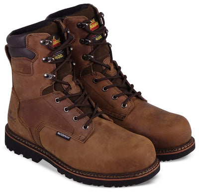 Thorogood V-Series 8” Waterproof Insulated Composite Toe Work Boots for Men - Premium Leather with 3M Thinsulate, Comfort Insole, and Chevron Traction Outsole; ASTM Rated, Brown Crazyhorse - 12 M US