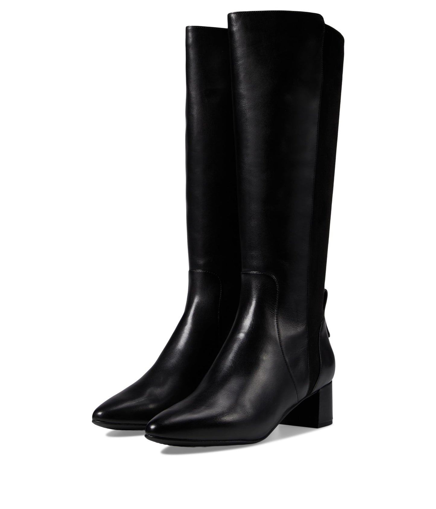 COLE HAAN WOMENS THE GO-TO BLOCK HEEL TALL BOOT 45MM, BLACK LEATHER, 7.5 B US