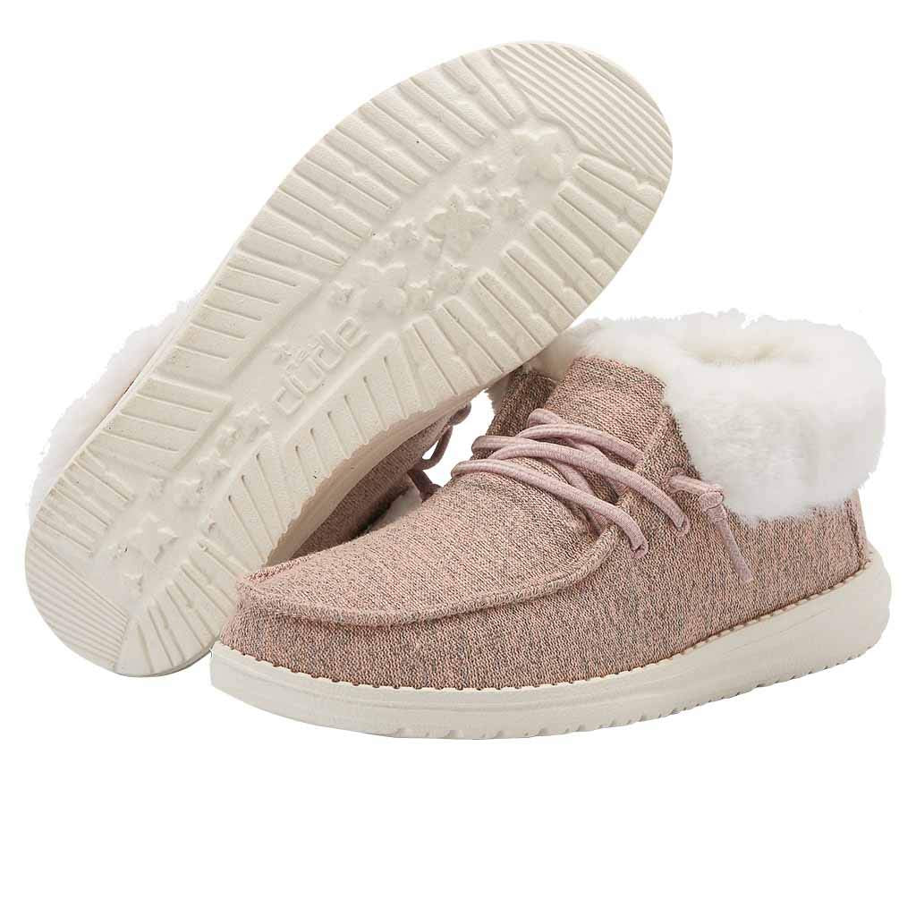 HEYDUDE Girl's Britt Youth Stretch Fleece Pink Size 6 | Girl's Shoes | Girl's Lace Up Boots | Comfortable & Light-Weight