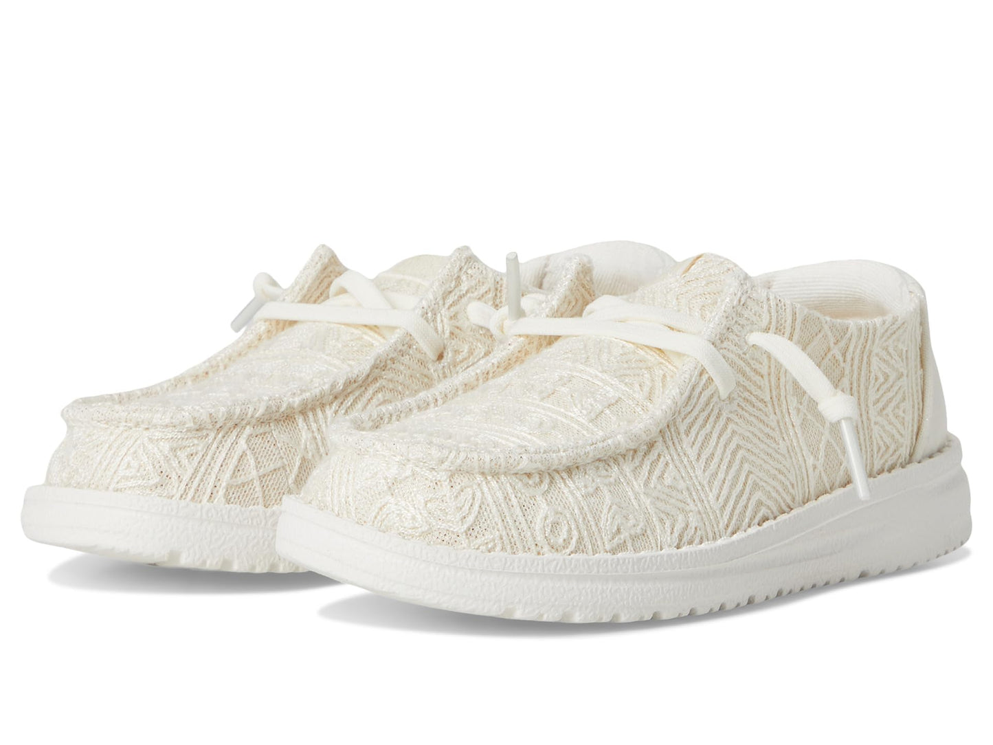 HEYDUDE Kids Wendy Crochet Lace (Little Kid/Big Kid) - Shoes for Kids - Canvas Upper - Cotton Lining White/Gold 6 Big Kid M
