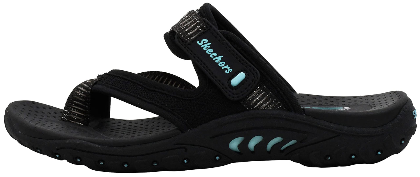 Skechers womens Reggae - Seize the Day - Toe Thong Sandal, Black/Aqua, 7 M US