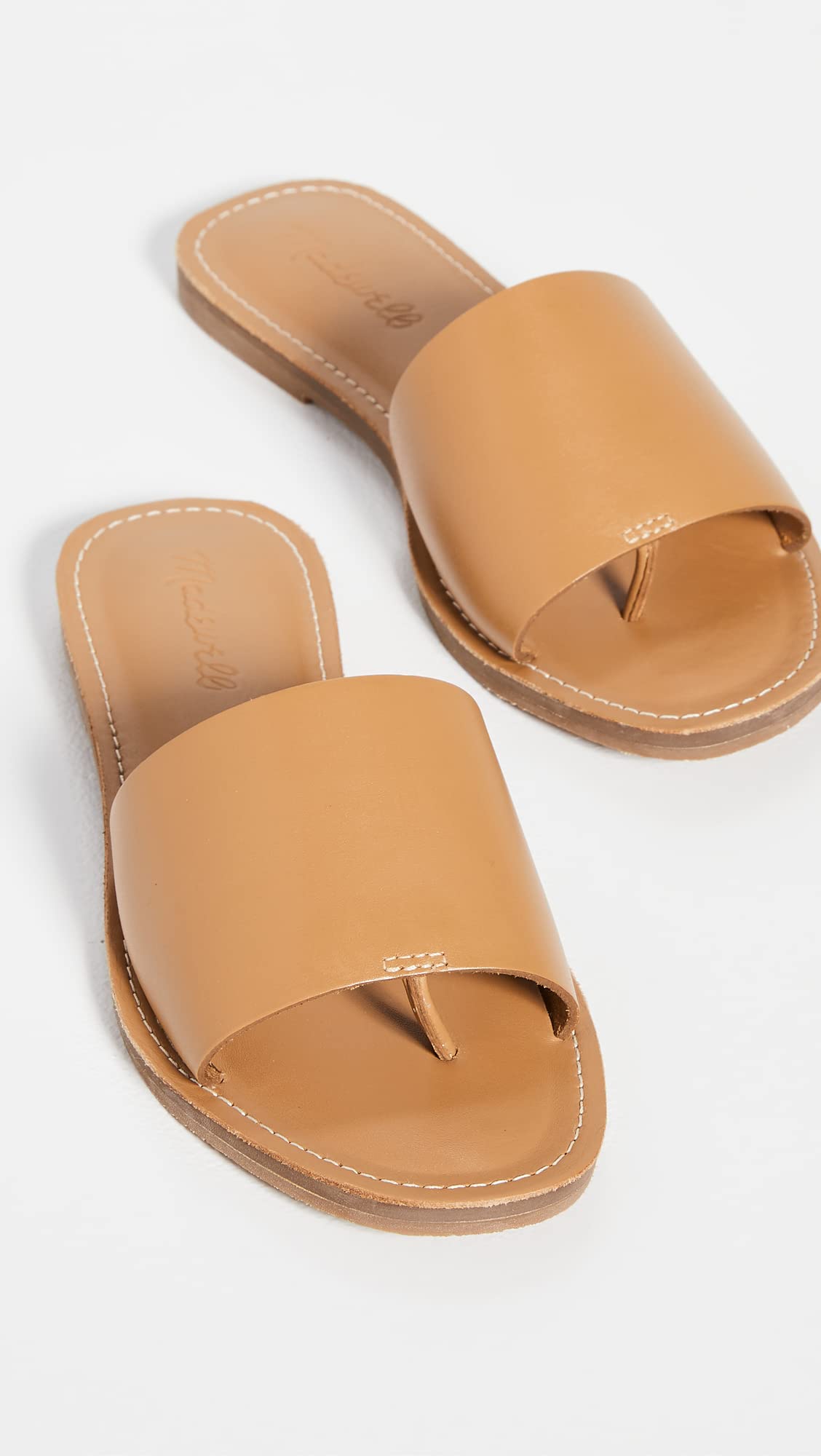 Madewell The Boardwalk Post Slide Sandal in Leather Desert Camel 10 M