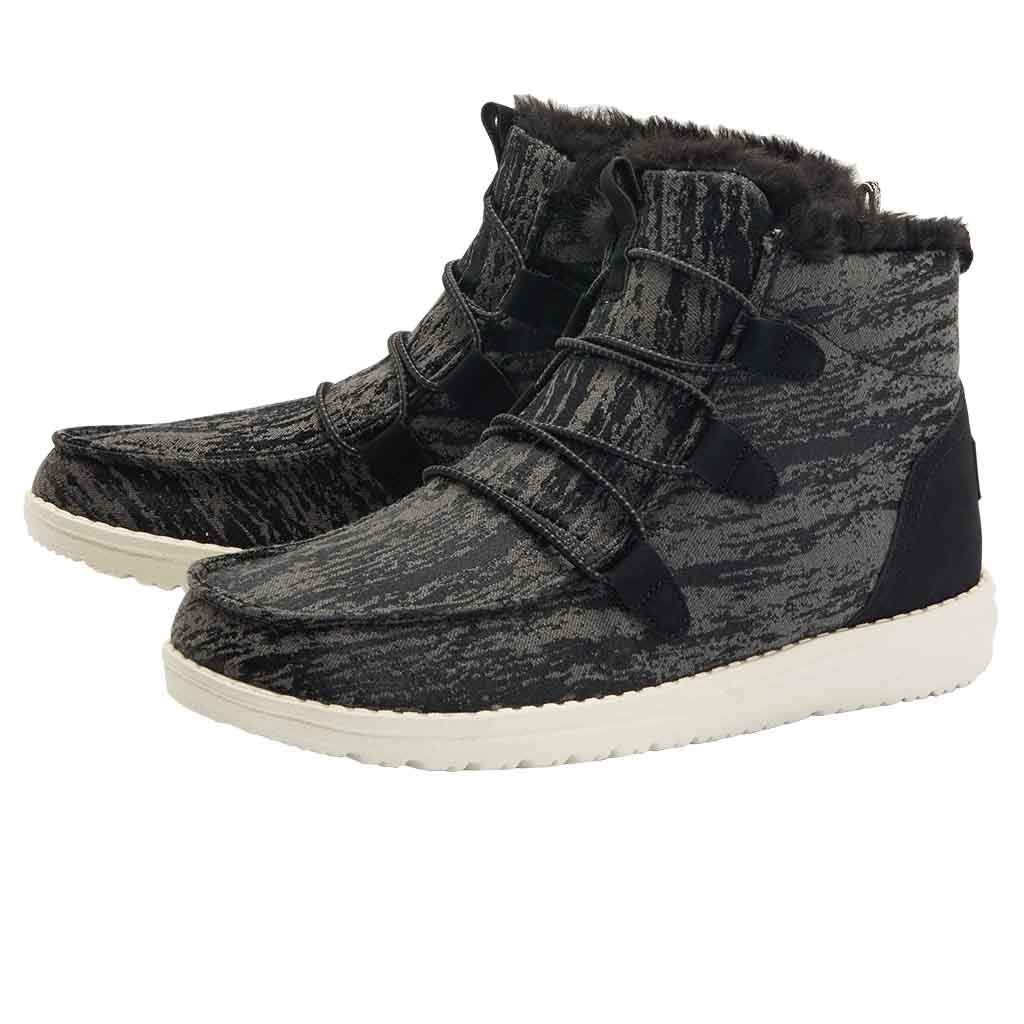 Hey Dude Women's Lea Fur Black Size 9 | Women’s Shoes | Women’s Lace Up Boots | Comfortable & Light-Weight