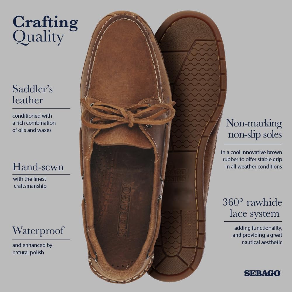 Sebago Schooner Saddler's Leather Boat Shoes - Waterproof Moccasins for Men with Leather Lining and Slip-Resistant Outsoles, Brown Meerkat - 11.5 Regular