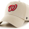'47 MLB Khaki Clean Up Adjustable Baseball Dad Hat Cap, Adult One Size (Washington Nationals)