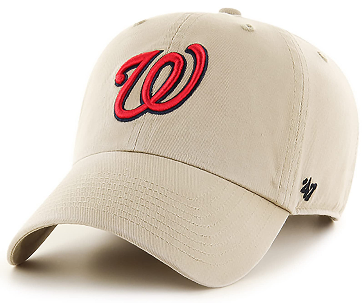 '47 MLB Khaki Clean Up Adjustable Baseball Dad Hat Cap, Adult One Size (Washington Nationals)