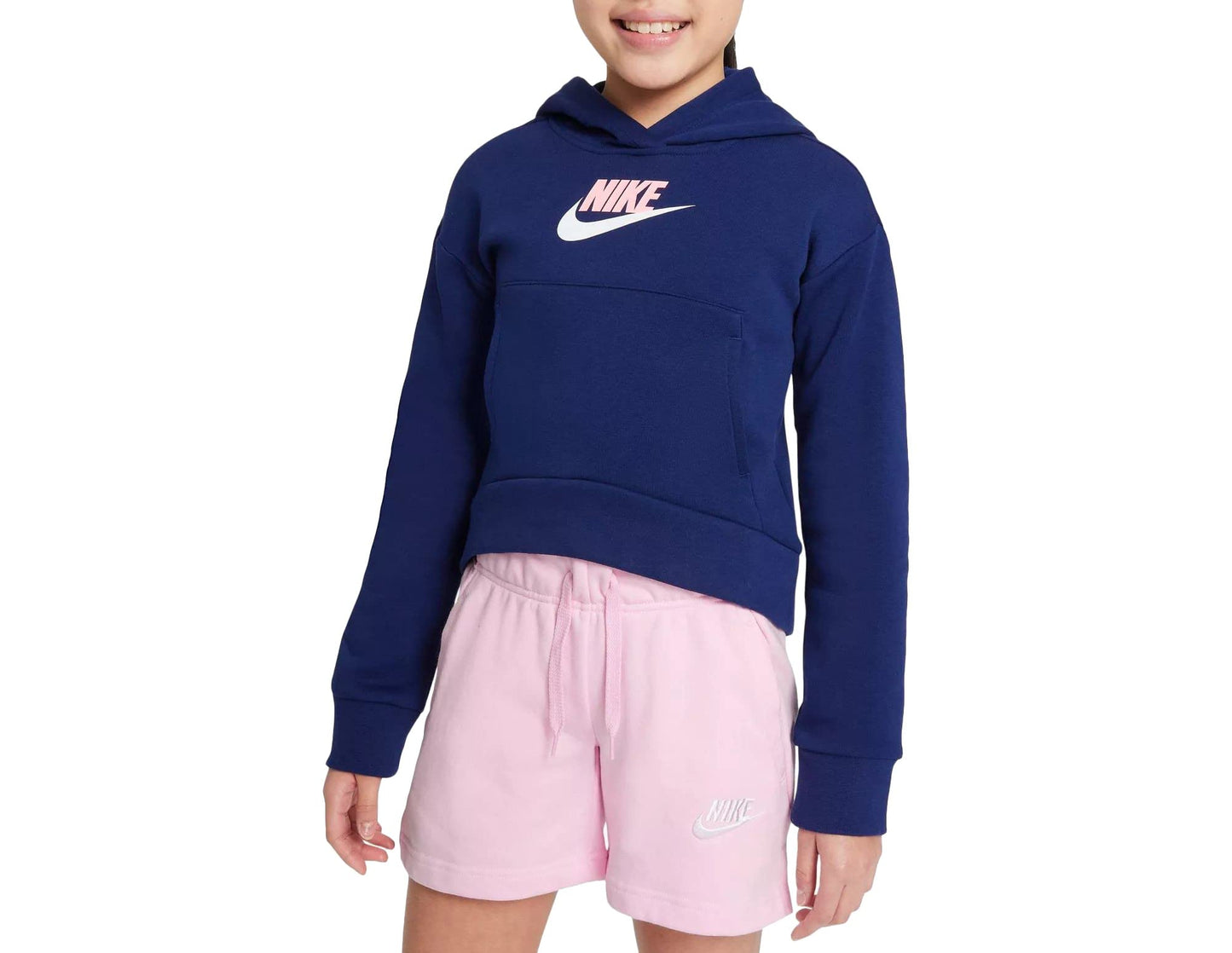 Nike Girl's Sportswear Club Fleece Hoodie (Little Kids/Big Kids) Blue Void/Arctic Punch/White MD (10-12 Big Kid)