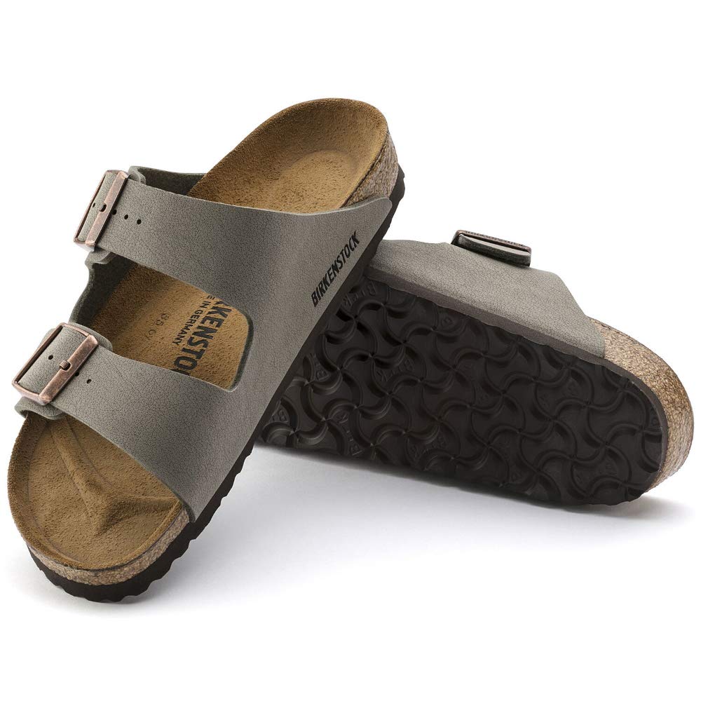 Birkenstock Unisex Arizona Birko-Flor Nubuck Leather Wide Mules, Grey Stone, 10