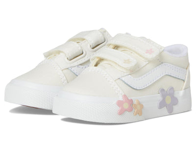 Vans Kids Old Skool V Flower (Toddler) Sneaker, Star White, 8.5 US Unisex