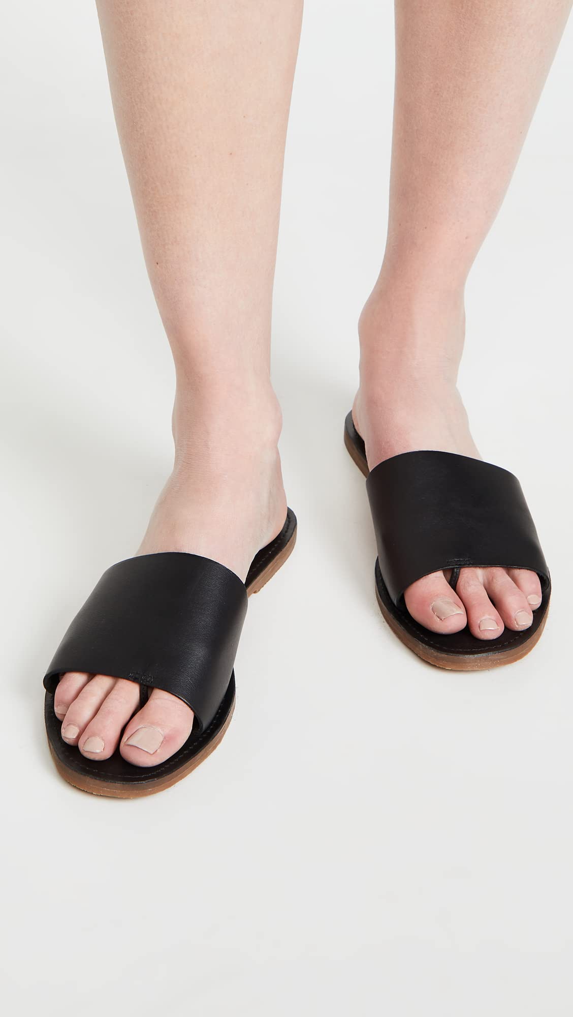 Madewell The Boardwalk Post Slide Sandal in Leather True Black 5 M