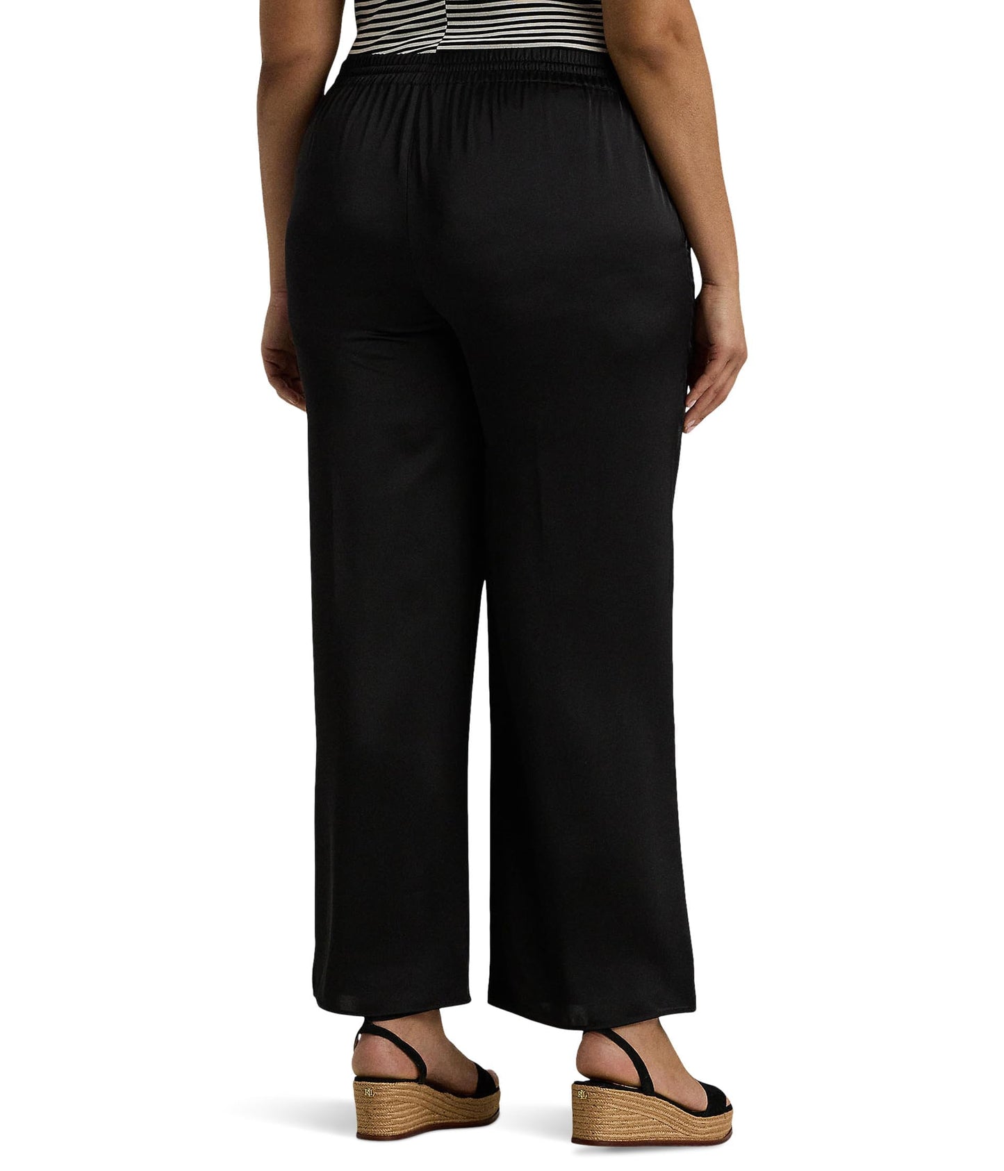 Lauren Ralph Lauren, Womens, Plus-Size Satin Charmeuse Wide-Leg Pant, Black, 2X