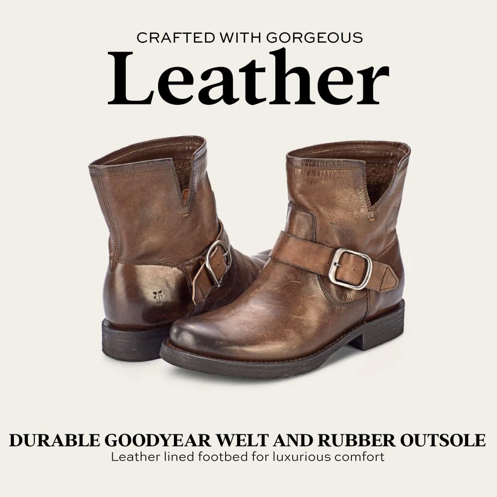 Frye 5 ¾” Veronica Booties for Women - Full-Grain Brush-Off Leather with Antique Metal Hardware and Rubber Outsole, Genuine Stitch Welt Construction, Slate - 8 M