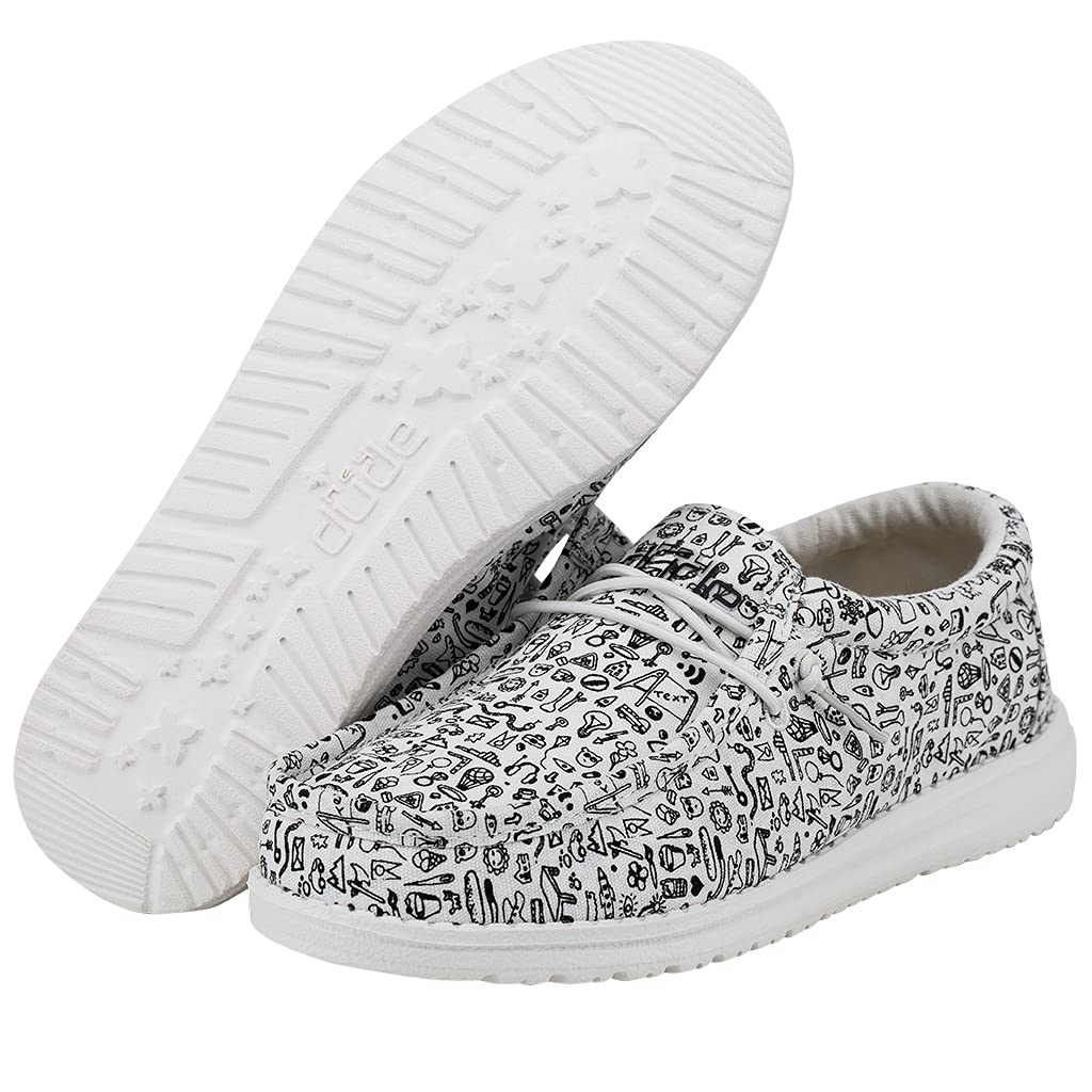 HEYDUDE Boy's Wally Youth Doodle Size 6 | Boy’s Shoes | Boy's Lace Up Loafers | Comfortable & Light-Weight