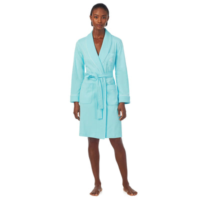 Lauren Ralph Lauren Quilted Collar Interlock Robe Turquoise XL (US 16-18)