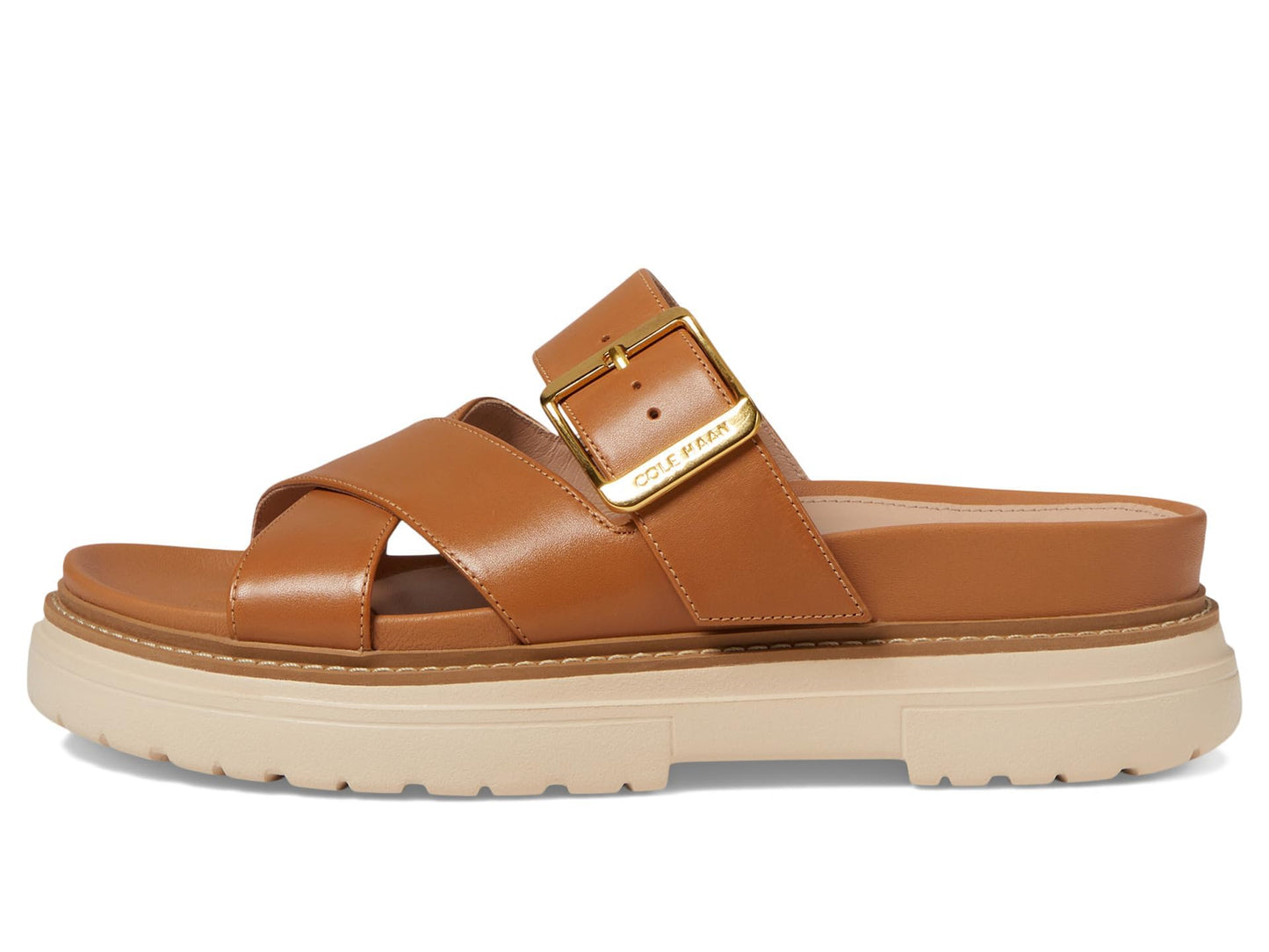 Cole Haan Fraya Slide Sandal - Sandals for Women - Leather Upper - Open Toe - Ankle Strap - Lightweight Tea Leaf Nubuck 6 B - Medium