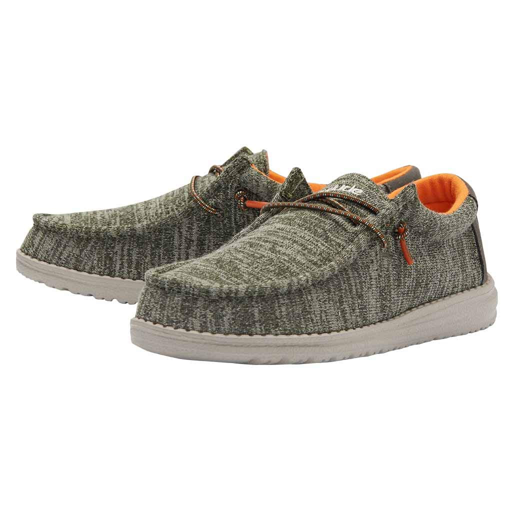 HEYDUDE Boy's Wally Youth Stretch Sage Size 6 | Boy’s Shoes | Boy's Lace Up Loafers | Comfortable & Light-Weight