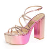 Stuart Weitzman Women's Barelythere Squarehigh Platform Sandals, Hot Pink Multi, 7.5 Medium US