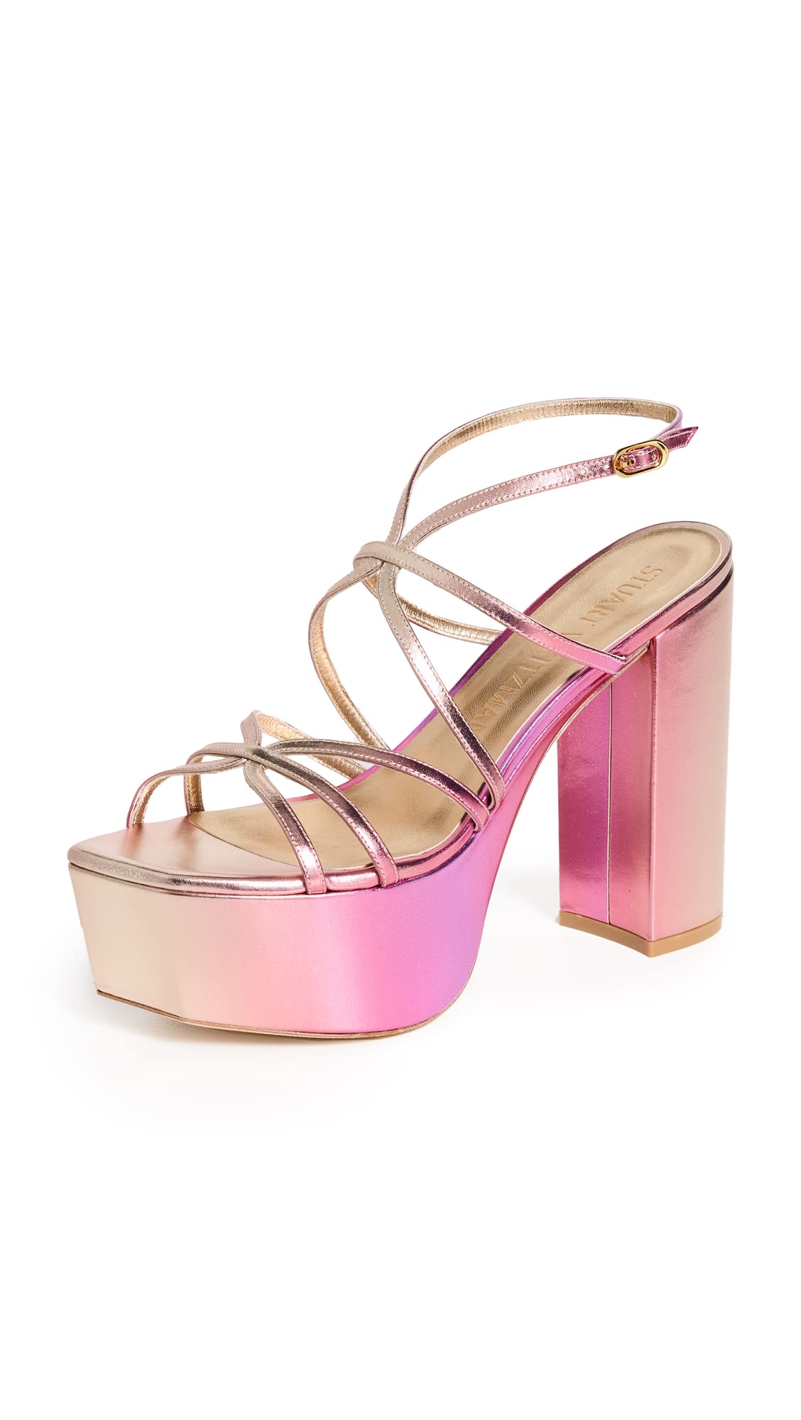 Stuart Weitzman Women's Barelythere Squarehigh Platform Sandals, Hot Pink Multi, 7.5 Medium US