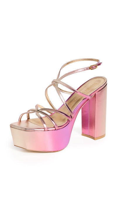 Stuart Weitzman Women's Barelythere Squarehigh Platform Sandals, Hot Pink Multi, 7.5 Medium US