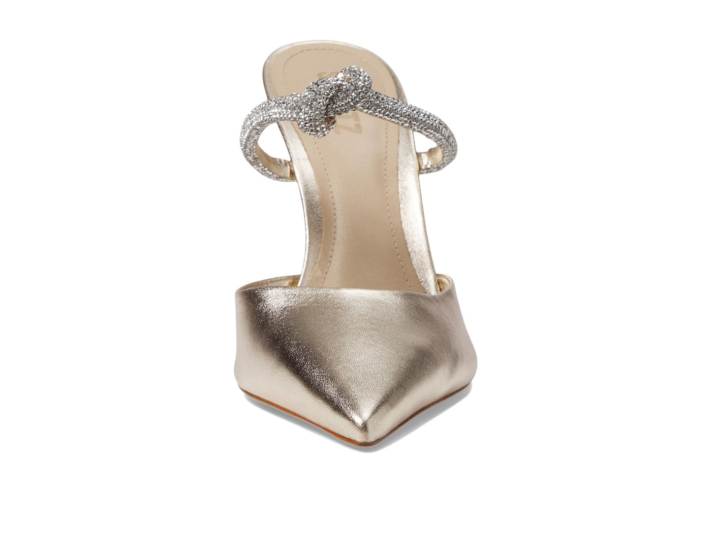 SCHUTZ Women's Pearl Pin Heel Mule, Platina/Crystal, 8