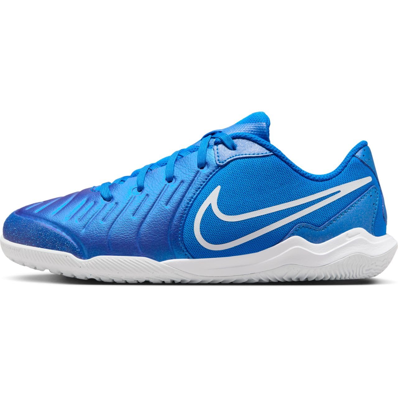 Nike Jr. Tiempo Legend 10 Academy Little/Big Kids' Indoor/Court Low-Top Soccer Shoes (DV4350-400, Soar/White) Size 5