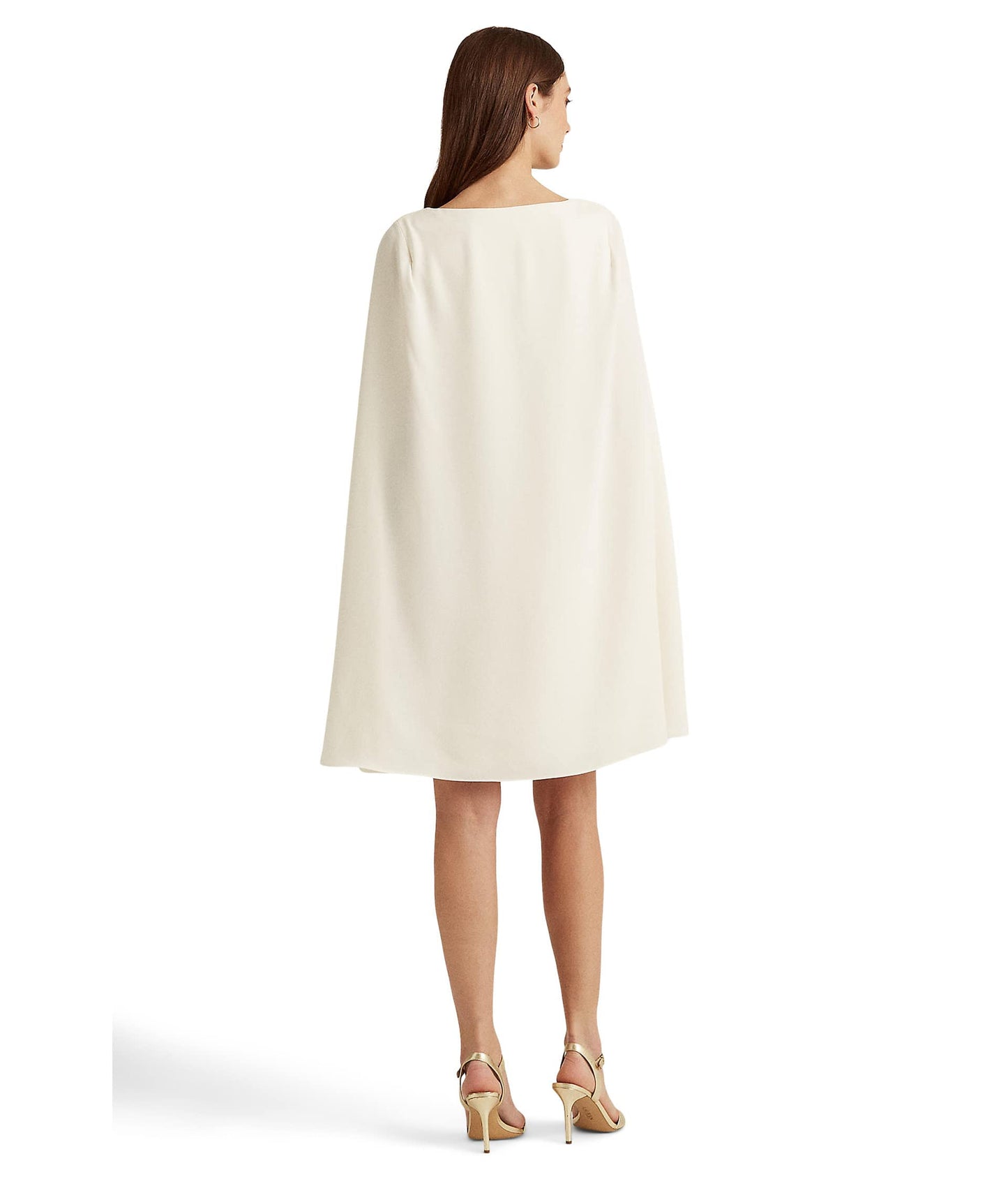 Lauren Ralph Lauren Cape Georgette Cocktail Dress Mascarpone Cream 10