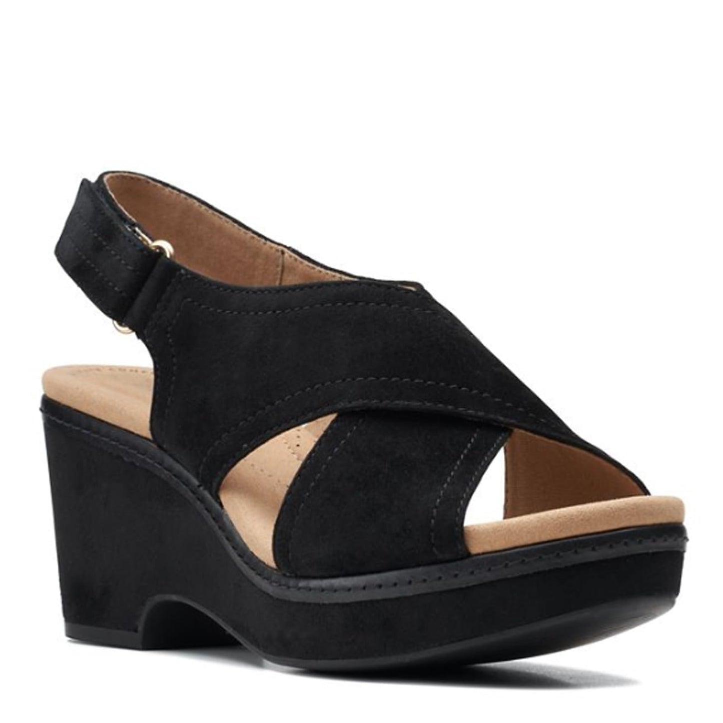 Clarks Women's Giselle CoveWedge Sandal, Black Suede, 6 UK