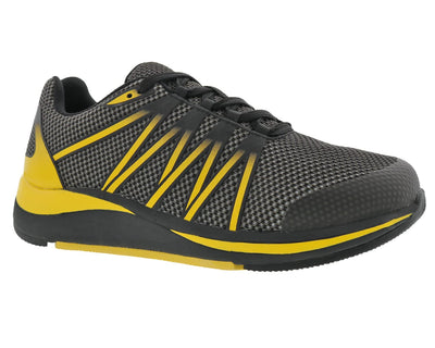 Drew Player Mens Slip Resistant Athletic Shoe, Black/Yellow Combo,11 Wide (2E)
