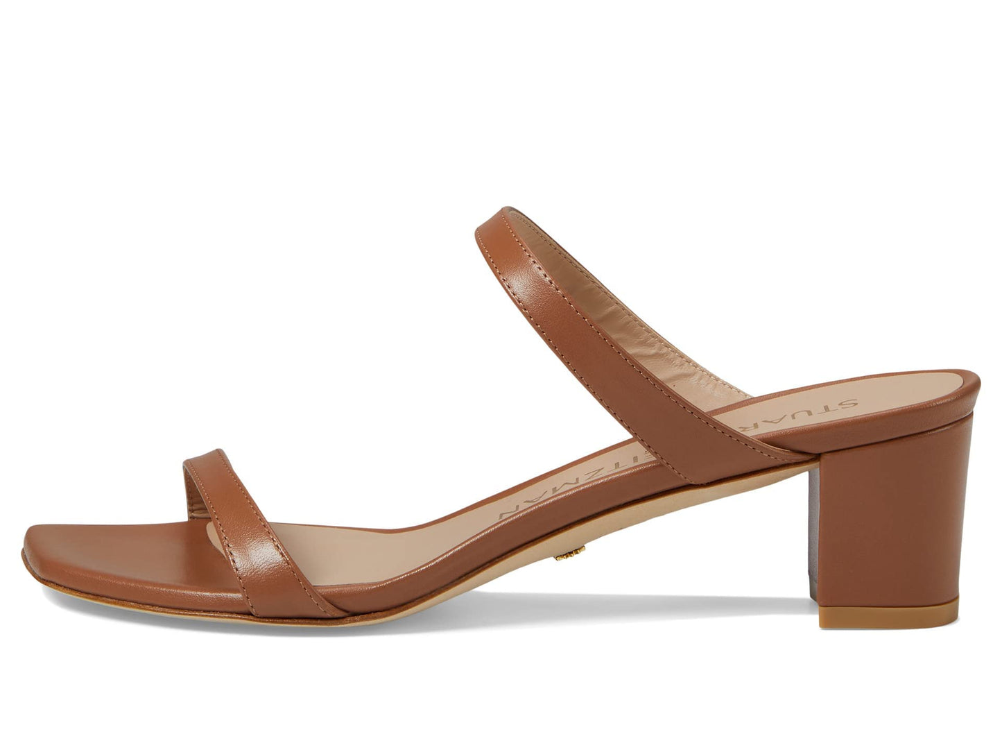 Stuart Weitzman Aleena 50 Block Slide Heels for Women - Leather Upper and Lining, Sleek Straps Design, and Rubber Outsole Tan 8.5 B