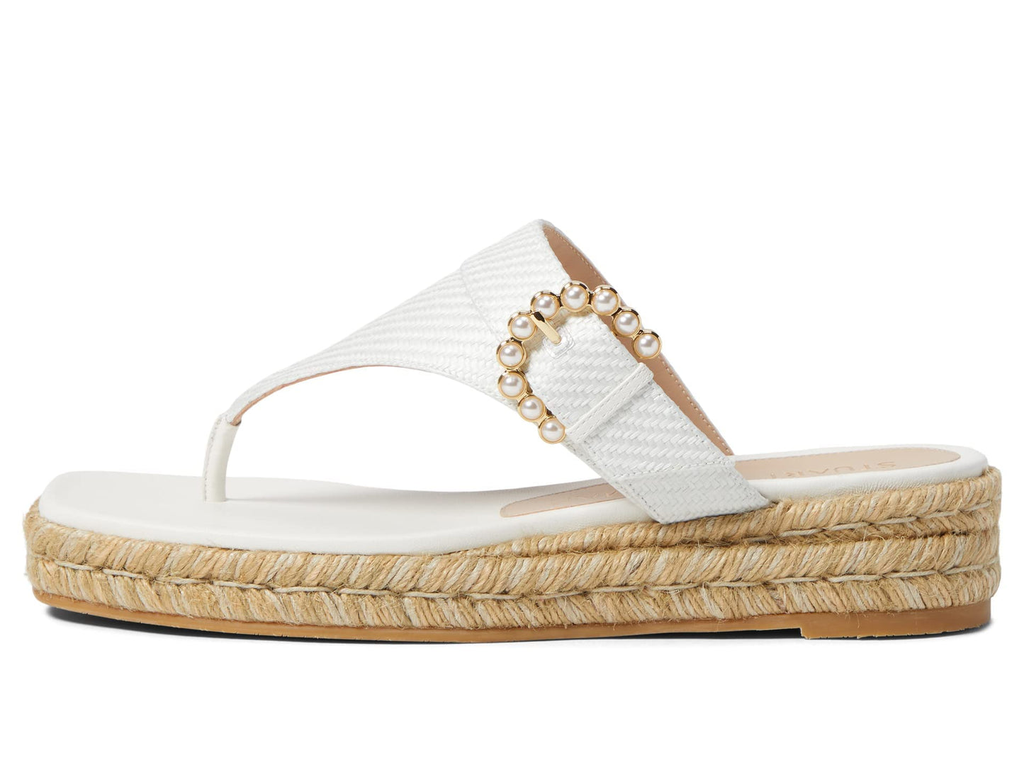 Stuart Weitzman Pearl Buckle Espadrille Sandal Cream 9 M
