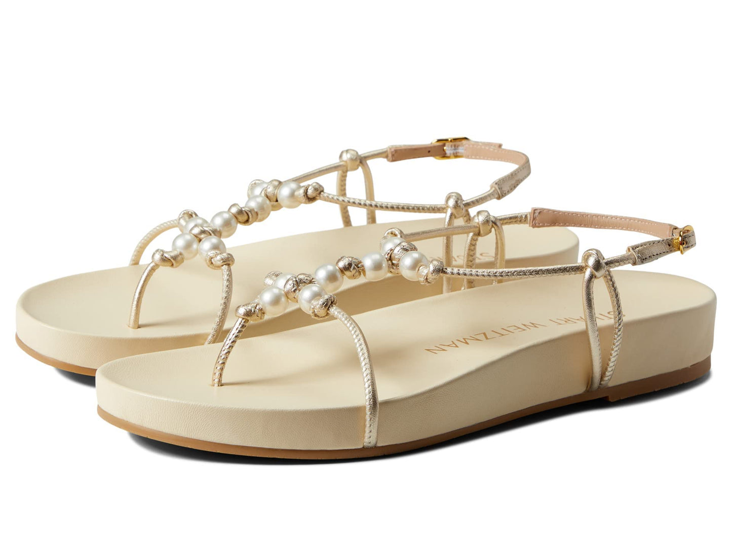 Stuart Weitzman Pearl Knot Flat Sandal Platino 5.5 B