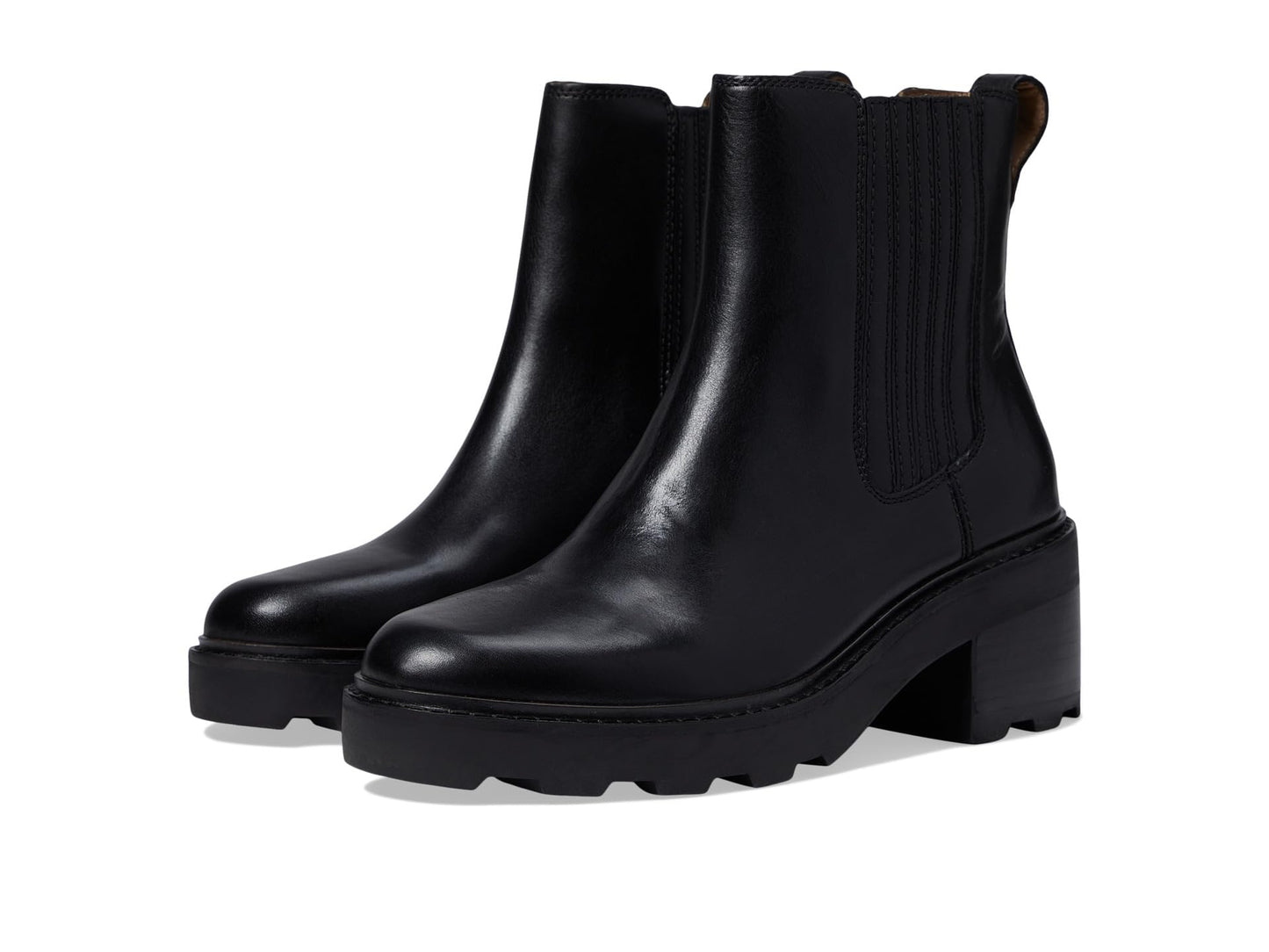 Madewell The Gwenda Platform Ankle Boots for Women in Leather - Man-Made Sole - Stacked Heel Design True Black 8 M