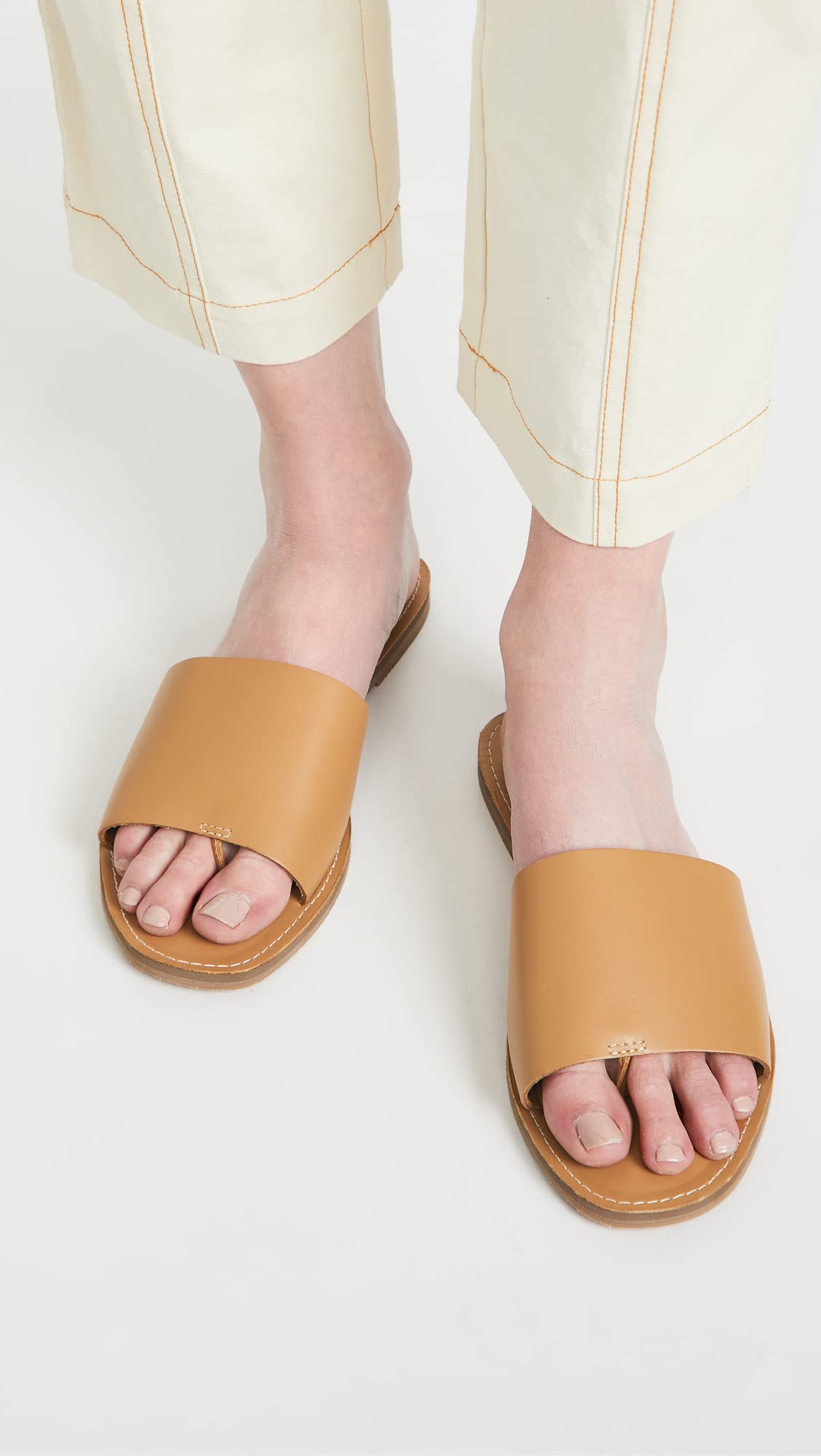 Madewell The Boardwalk Post Slide Sandal in Leather Desert Camel 10 M