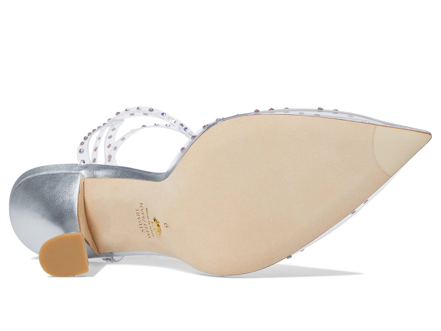 Stuart Weitzman Glam Xcurve 110 Wrap Pump Clear/Silver/Clear Aurora 5 B