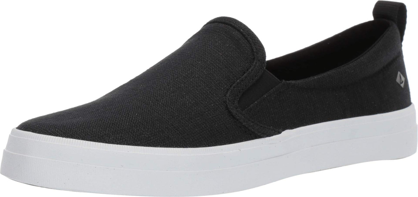 Sperry womens Crest Twin Gore Sparkle Linen Sneaker, Black, 7.5 US