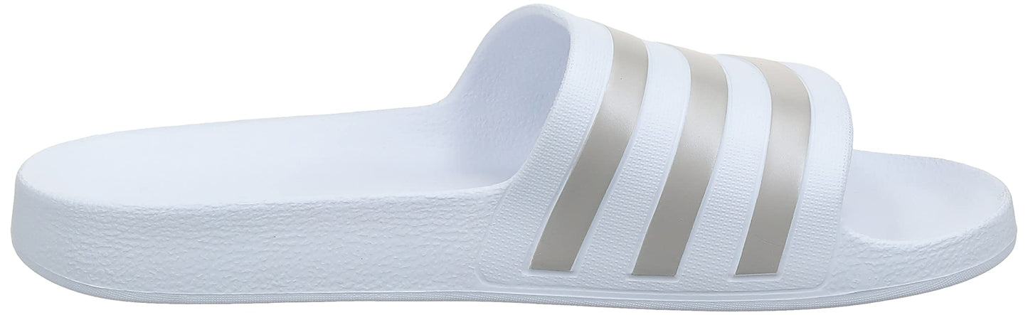 adidas unisex-adult Adilette Aqua Slides White/Platin Metallic/White 11