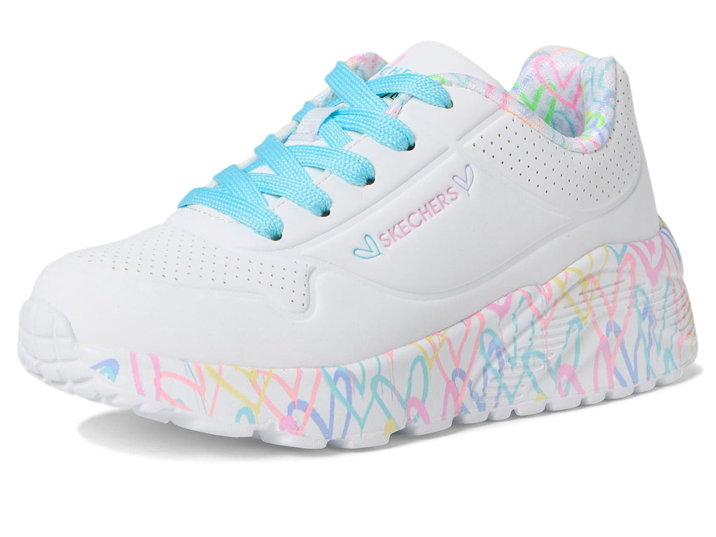 Skechers Women's Uno Lite - Lovely Luv 314976L (Little Kid/Big Kid) White/Pink/Turquoise 13 Medium