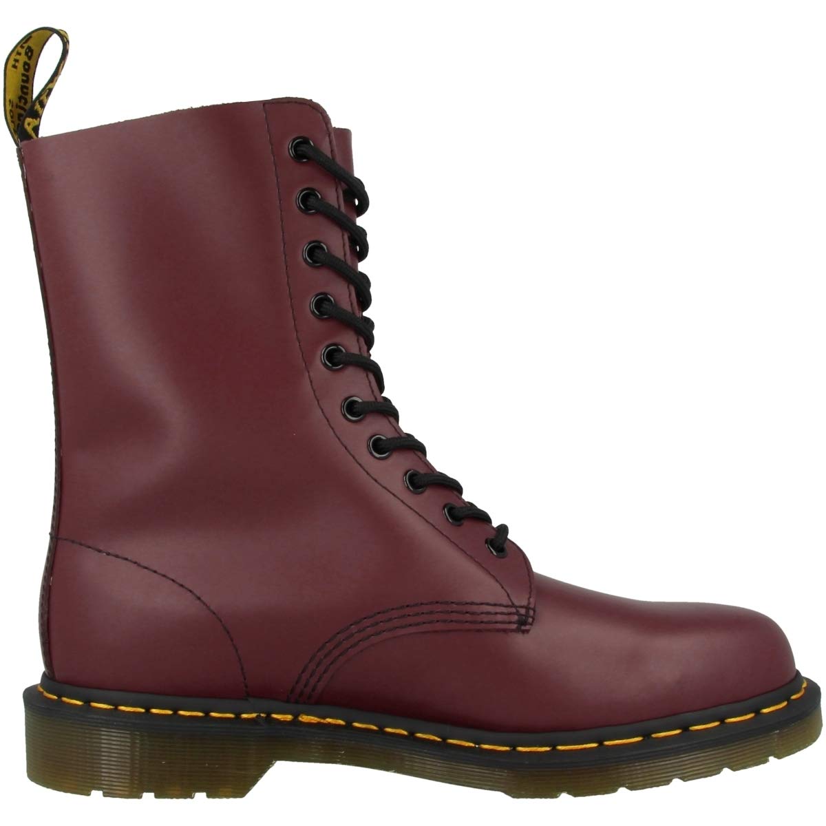 Dr. Martens, 1490 10-Eye Leather Boot Cherry Red Smooth, 5 Women/4 Men