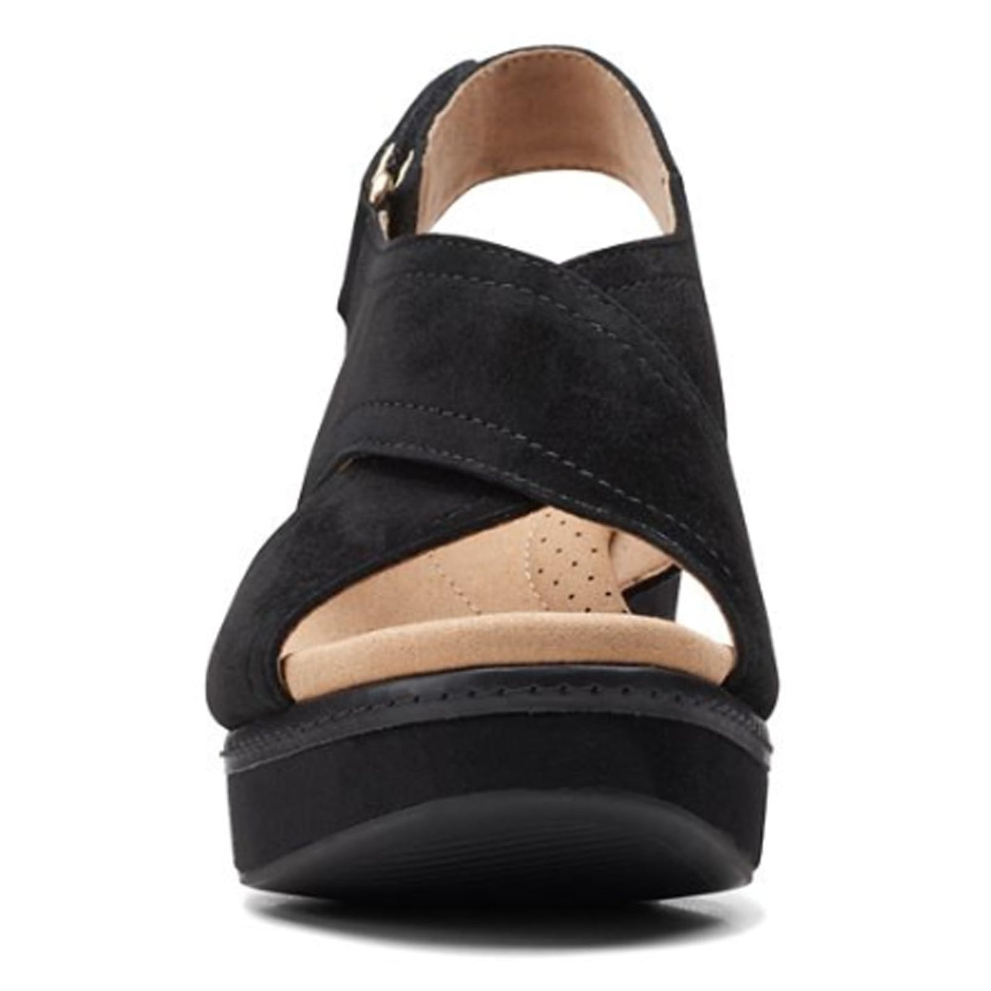 Clarks Women's Giselle CoveWedge Sandal, Black Suede, 6 UK