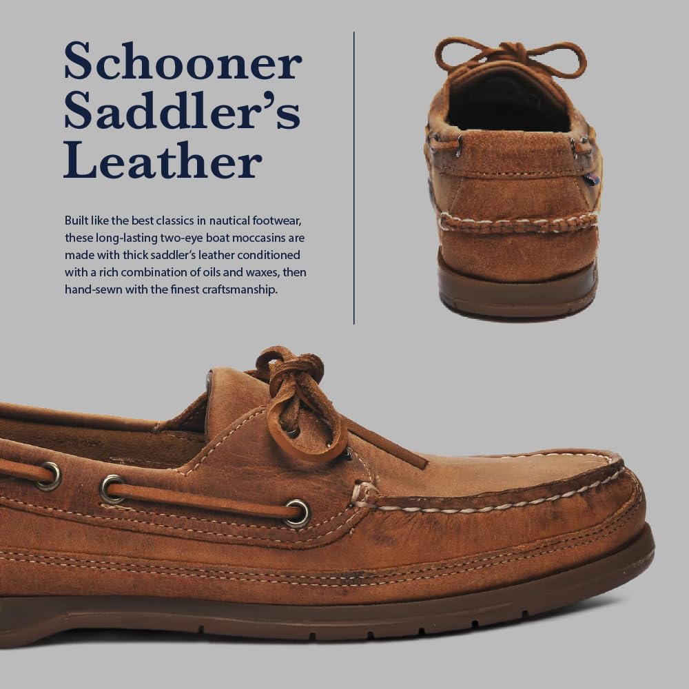 Sebago Schooner Saddler's Leather Boat Shoes - Waterproof Moccasins for Men with Leather Lining and Slip-Resistant Outsoles, Brown Meerkat - 11.5 Regular
