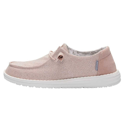 Hey Dude Women's Wendy Stretch Sparkling Pink Size 6 | Women’s Shoes | Women’s Lace Up Loafers | Comfortable & Light-Weight