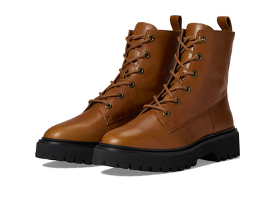 Madewell The Rayna Lace-Up Boot in Leather - Lace up Closure, Round Toe Silhouette, Fashionable and Comfy Women's Boots English Saddle 9.5 M