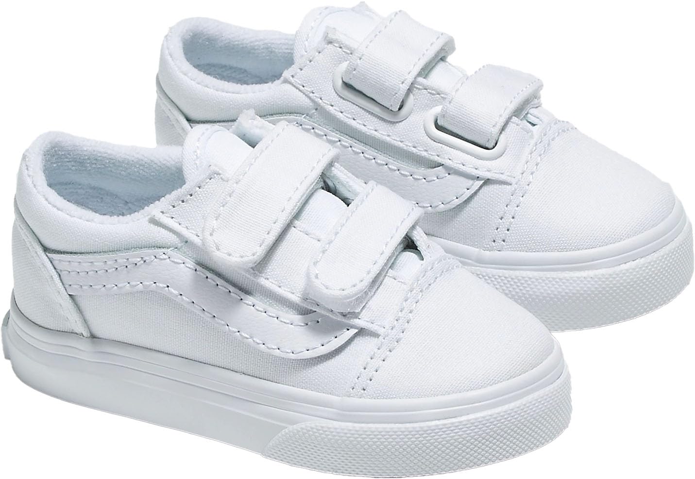 Vans - Toddlers Old Skool V Sneakers with Fastner, Color True White/True White, Size: 8.5 M US Toddler